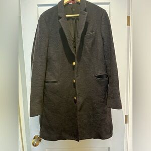 Paul Smith Navy Blue Boiled Nubby Wool Single Breasted Classic Coat XL